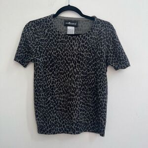 Sage Harbor Women's Petite Cheetah Print Short Sleeve Sweater Black/Grey Size PL